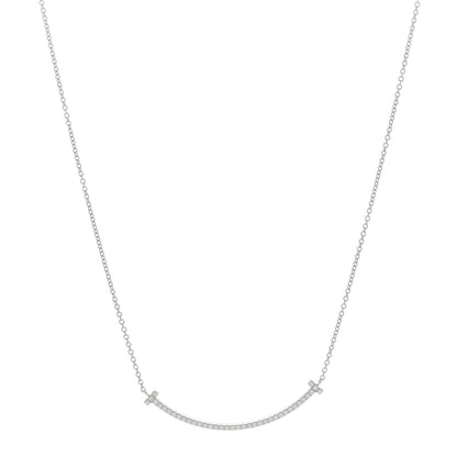 Tiffany 18K White Gold Diamond Small T Smile Pendant Necklace 1 of 6