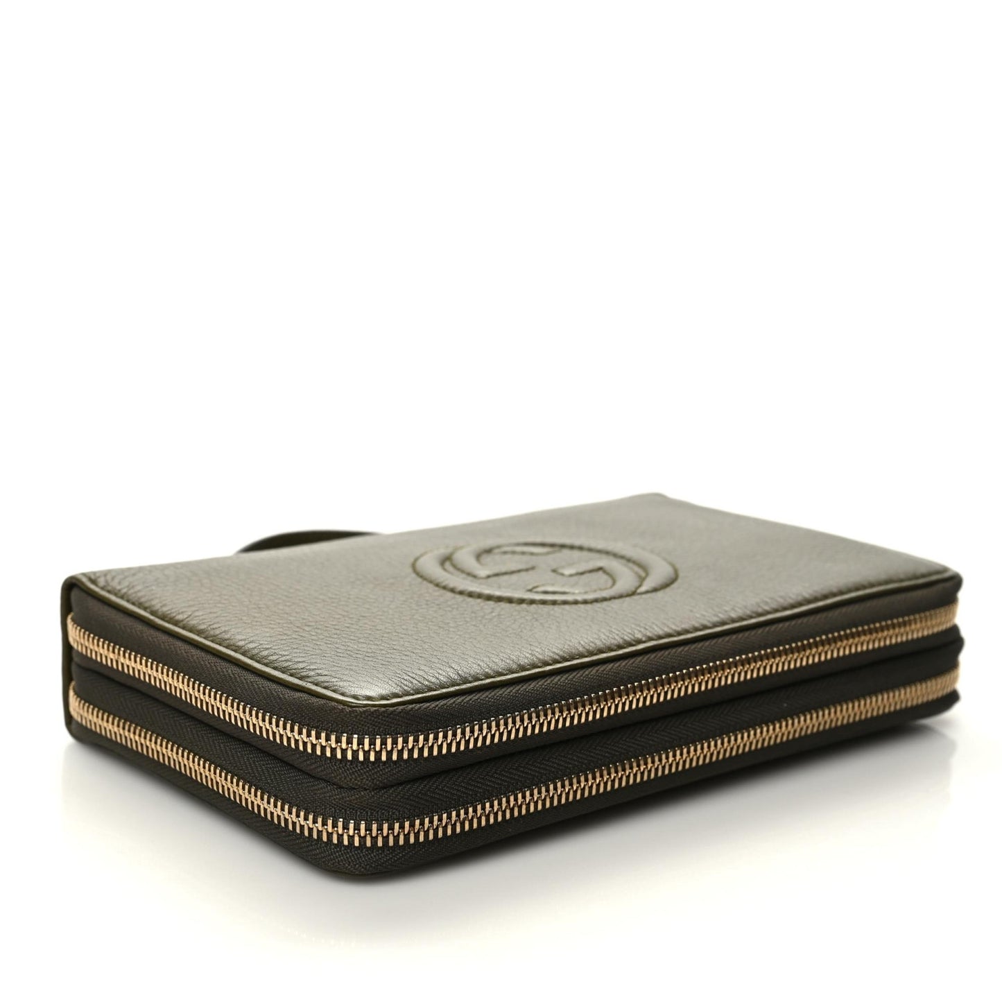 Pebbled Calfskin Soho Travel Document Case Dark Green