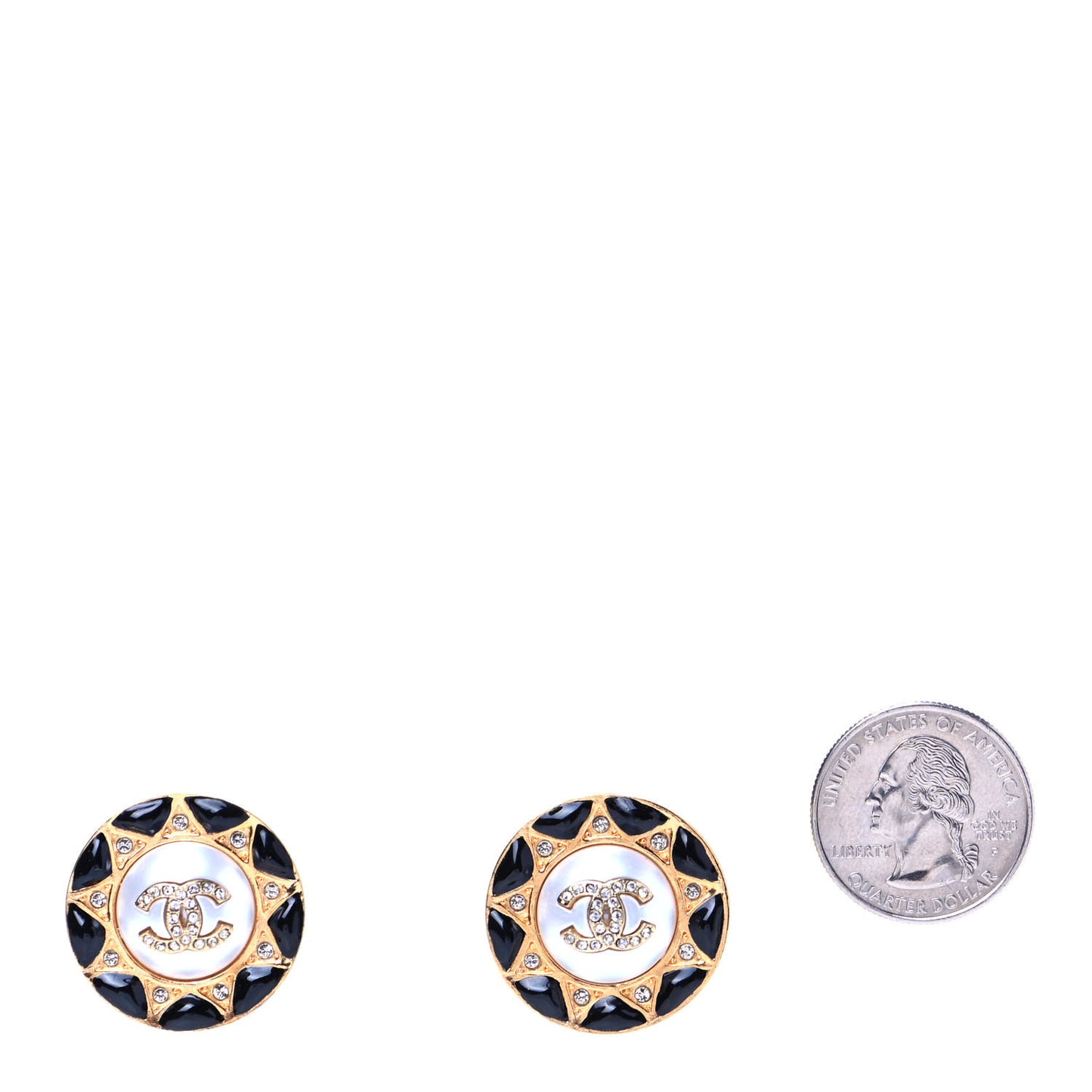 Pearl Crystal CC Round Earrings Gold Black