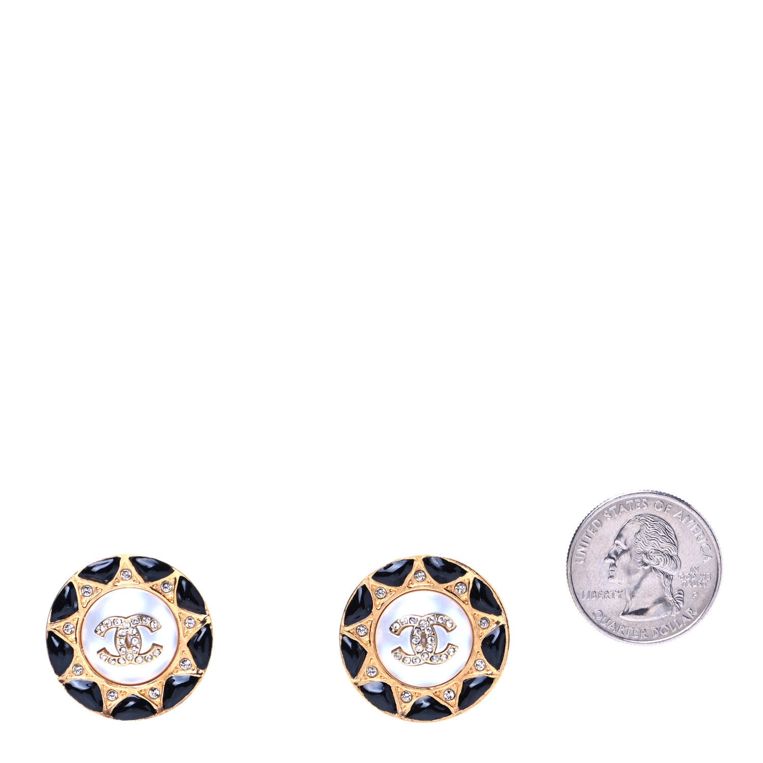 Chanel Pearl Crystal CC Round Earrings Gold Black 2 of 4