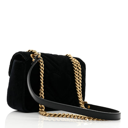 Gucci Velvet Matelasse Embroidered Mini GG Marmont Shoulder Bag Black 3 of 10