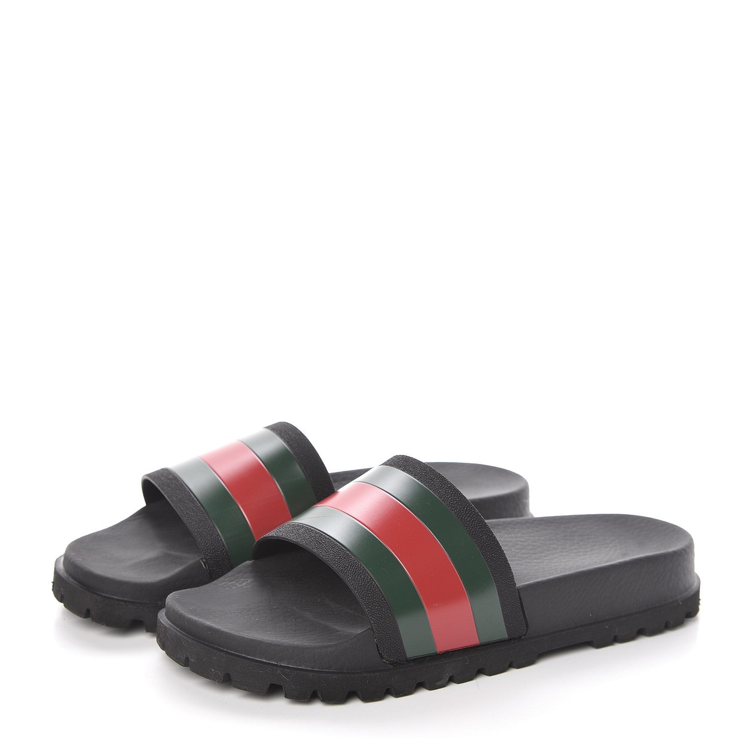 Gucci Rubber Web Mens Lug Sole Slide Sandals 8 Black Green Red 3 of 7
