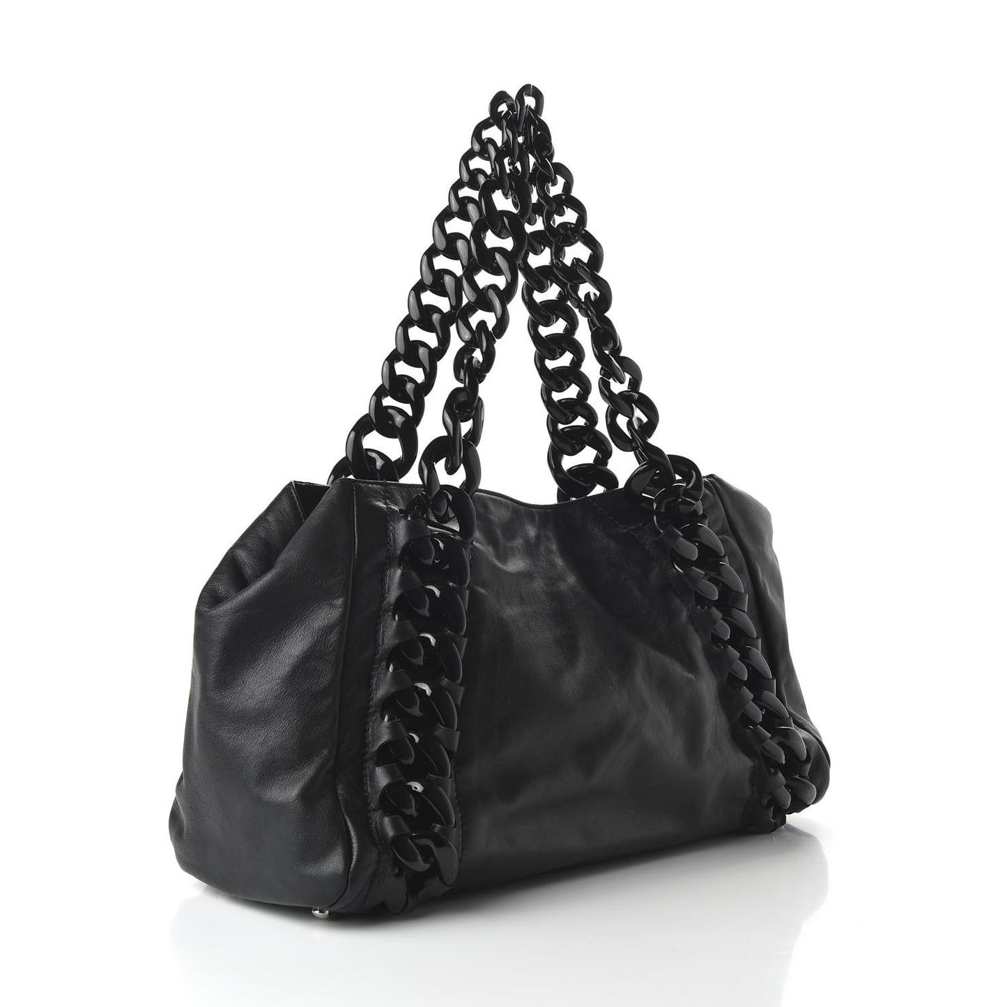 Calfskin Modern Chain Rhodoid East West Tote Black