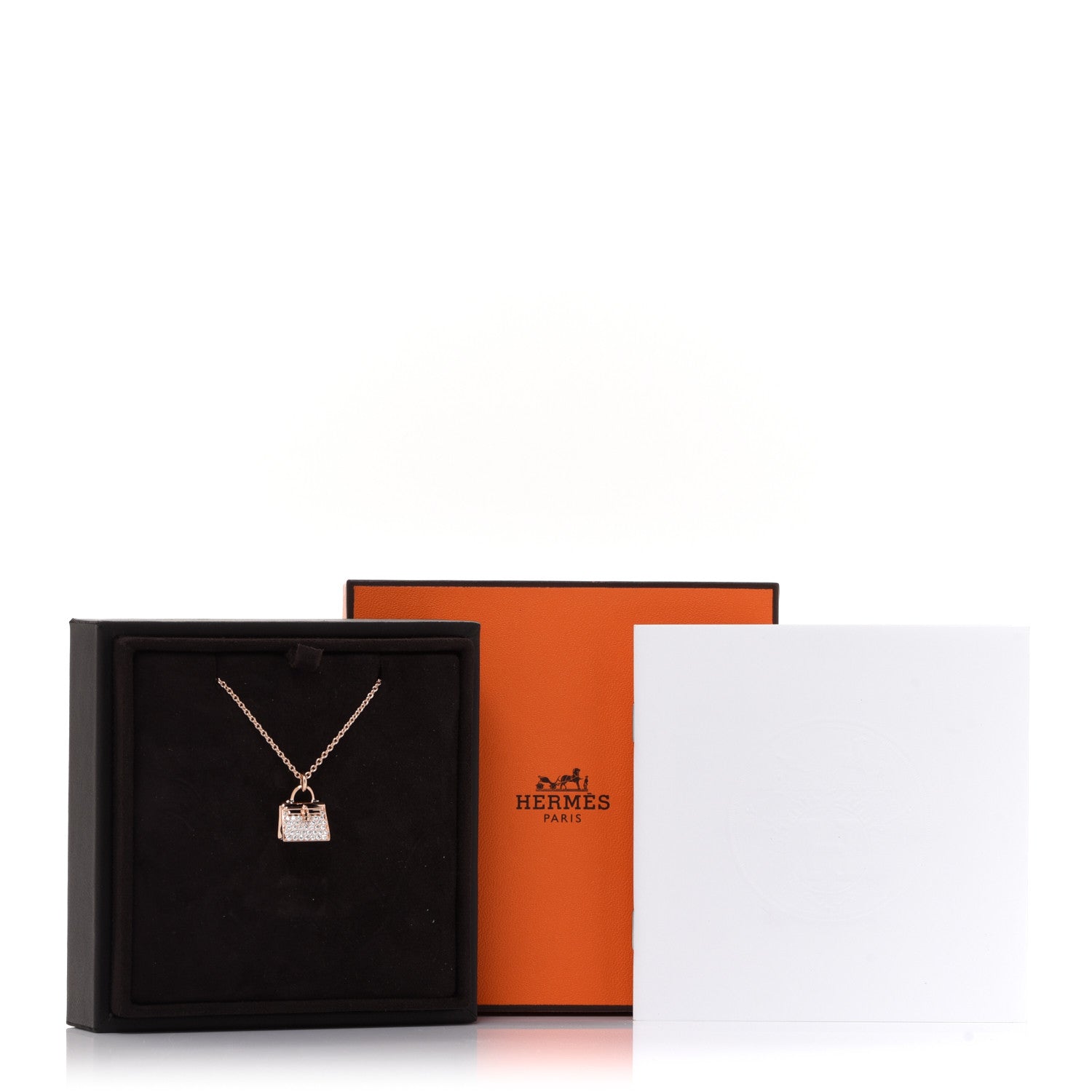 Hermes 18K Rose Gold Diamond Kelly Amulettes Pendant Necklace 6 of 6