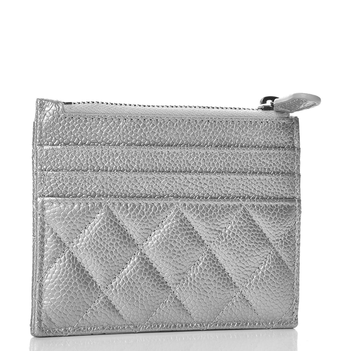 Metallic Caviar Quilted Card Holder Silver