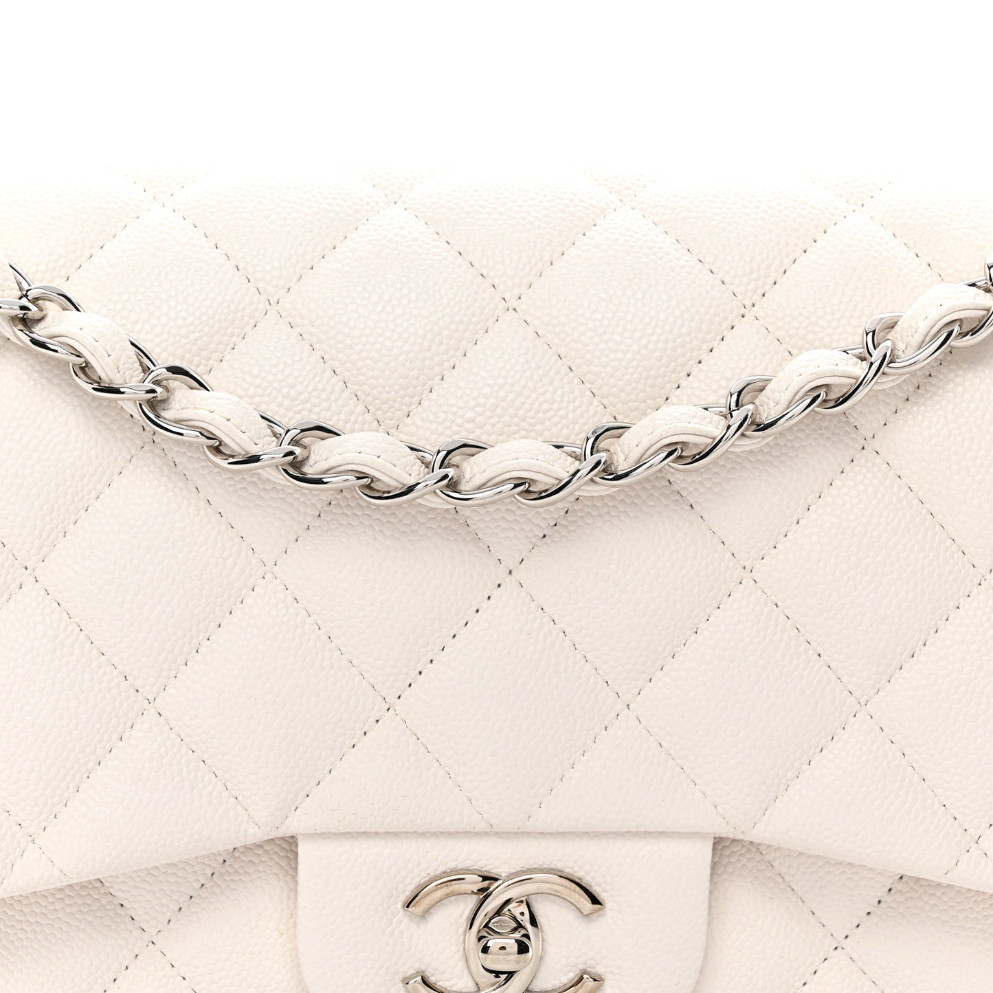 Caviar Quilted Jumbo Double Flap White