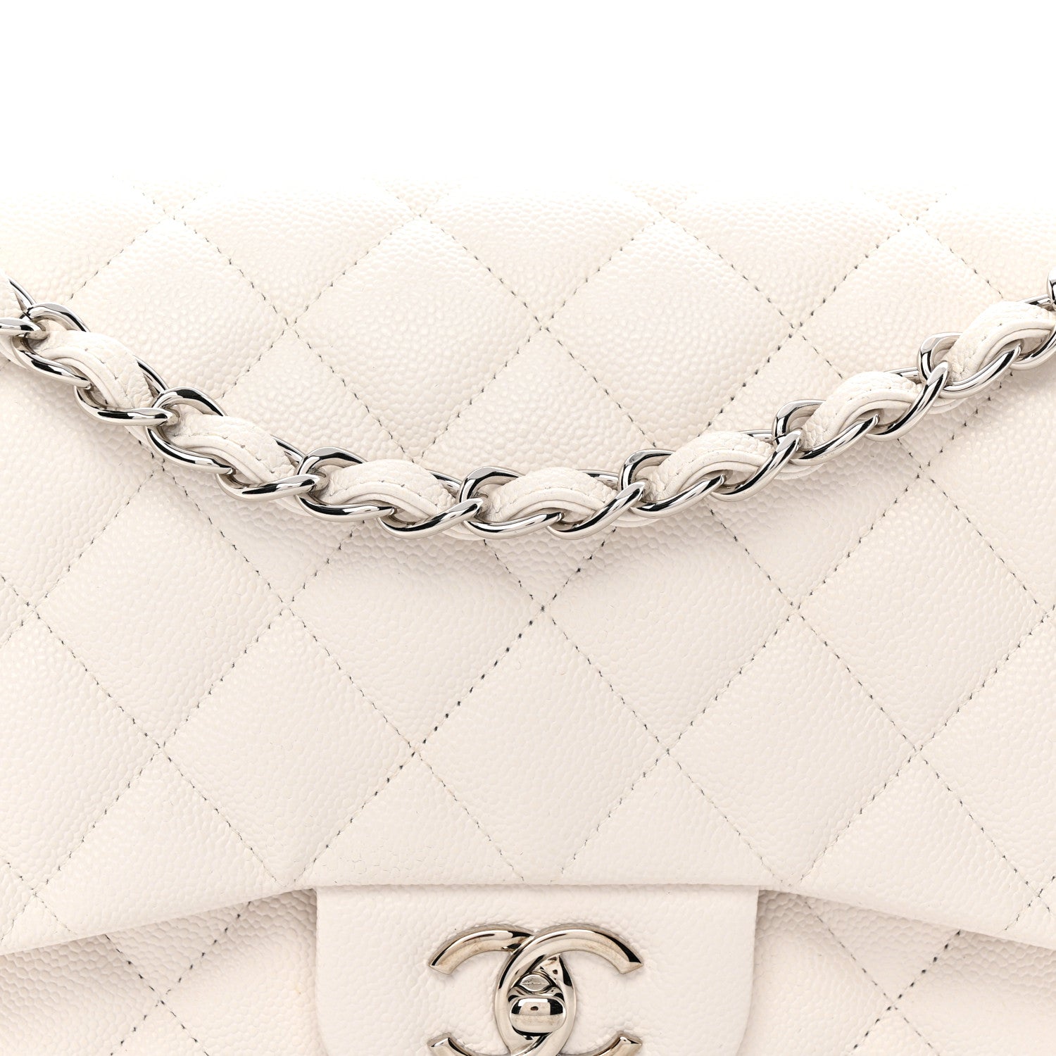 Chanel Caviar Quilted Jumbo Double Flap White 8 of 11
