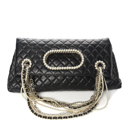 Chanel Lambskin Quilted Westminster Pearls Convertible Tote Black 4 of 10