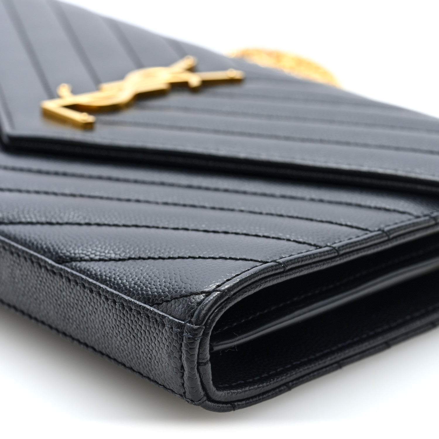 Saint Laurent Grain De Poudre Matelasse Chevron Monogram Chain Wallet Black 9 of 9
