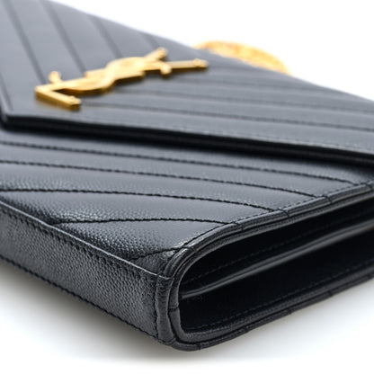Saint Laurent Grain De Poudre Matelasse Chevron Monogram Chain Wallet Black 9 of 9