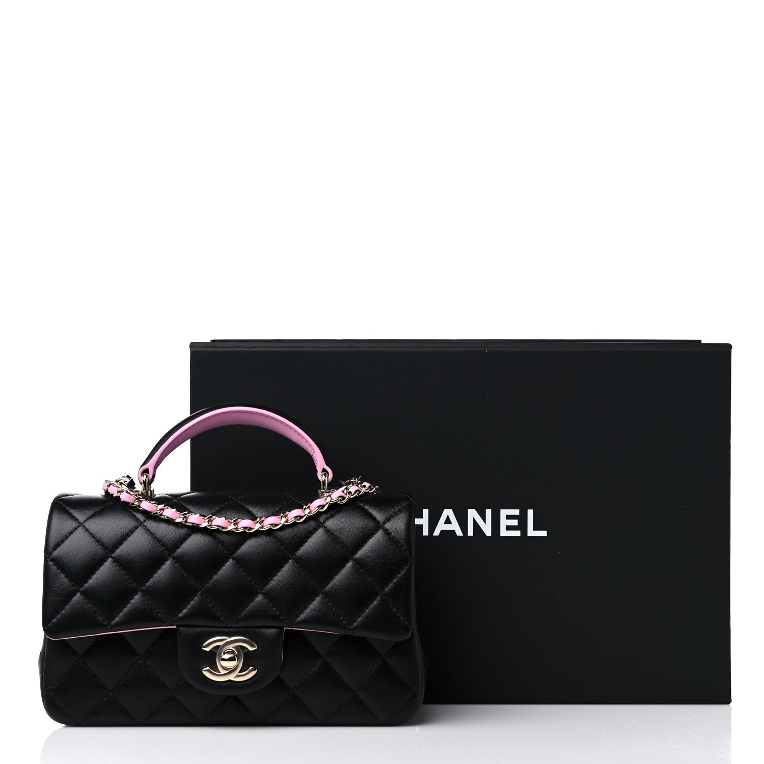 Chanel Lambskin Quilted Bi-Color Mini Top Handle Rectangular Flap Black Lilac 10 of 10