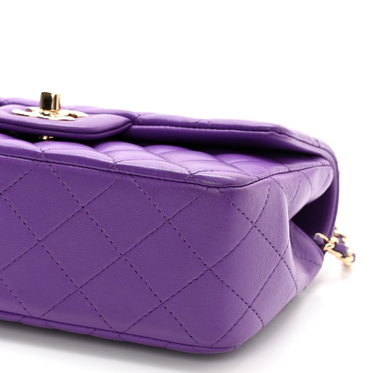 Lambskin Quilted Mini Top Handle Rectangular Flap Dark Purple