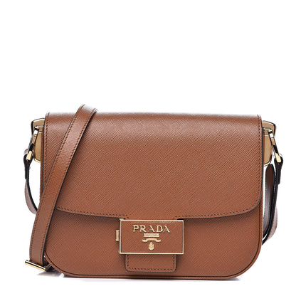 Prada Saffiano Lux Embleme Flap Shoulder Bag Cognac 1 of 8