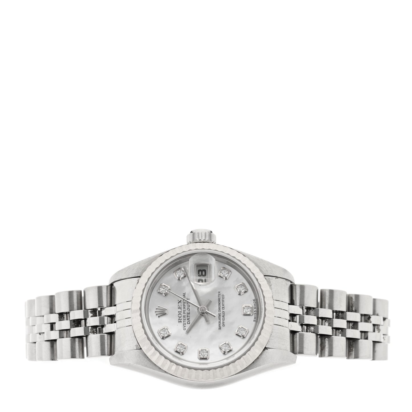 Stainless Steel 18K White Gold Diamond Mother of Pearl 26mm Oyster Perpetual Datejust Watch 79174