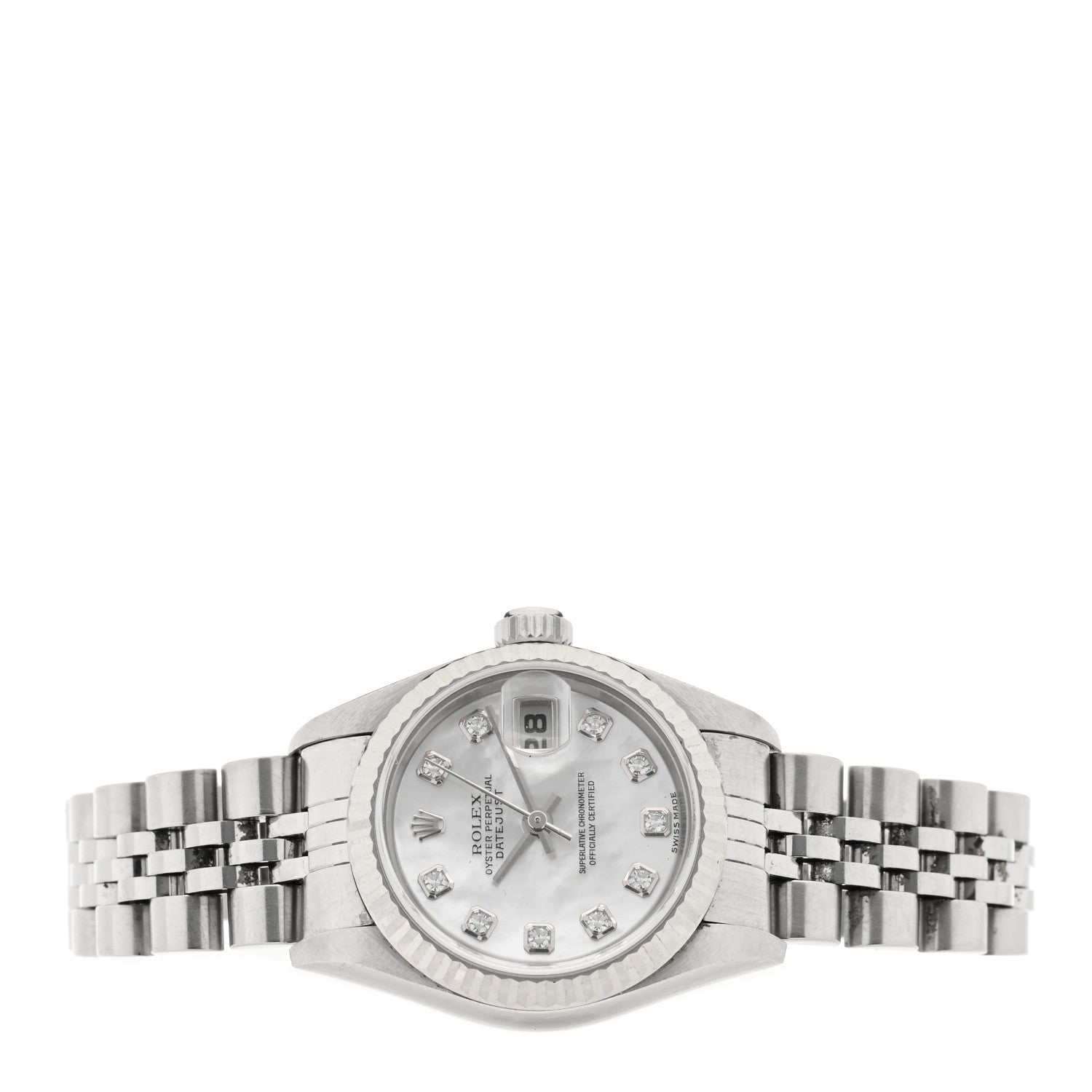 Rolex Stainless Steel 18K White Gold Diamond Mother of Pearl 26mm Oyster Perpetual Datejust Watch 79174 2 of 4