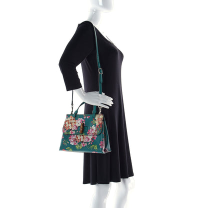 Gucci Shangai Calfskin Blooms Print Small Bamboo Daily Top Handle Bag Clear Bright Emerald Multicolor 3 of 14
