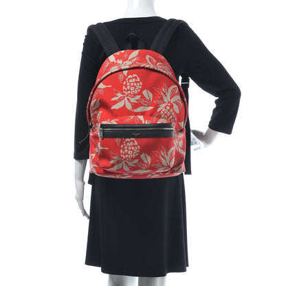Saint Laurent Canvas Hawaiian Hibiscus Print City Backpack Red Ivory 2 of 9