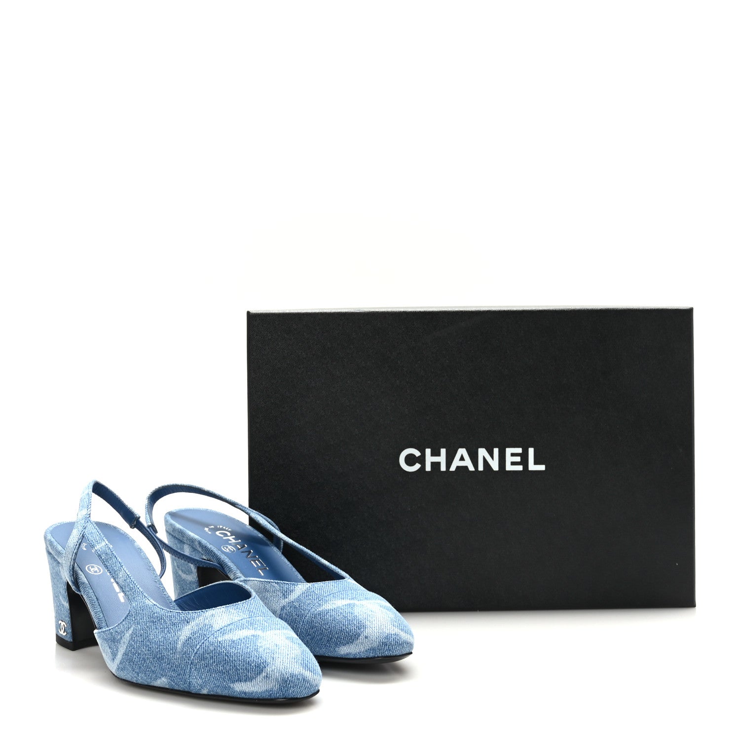Chanel Denim Cap Toe CC Slingback Pumps 37 Blue 9 of 9