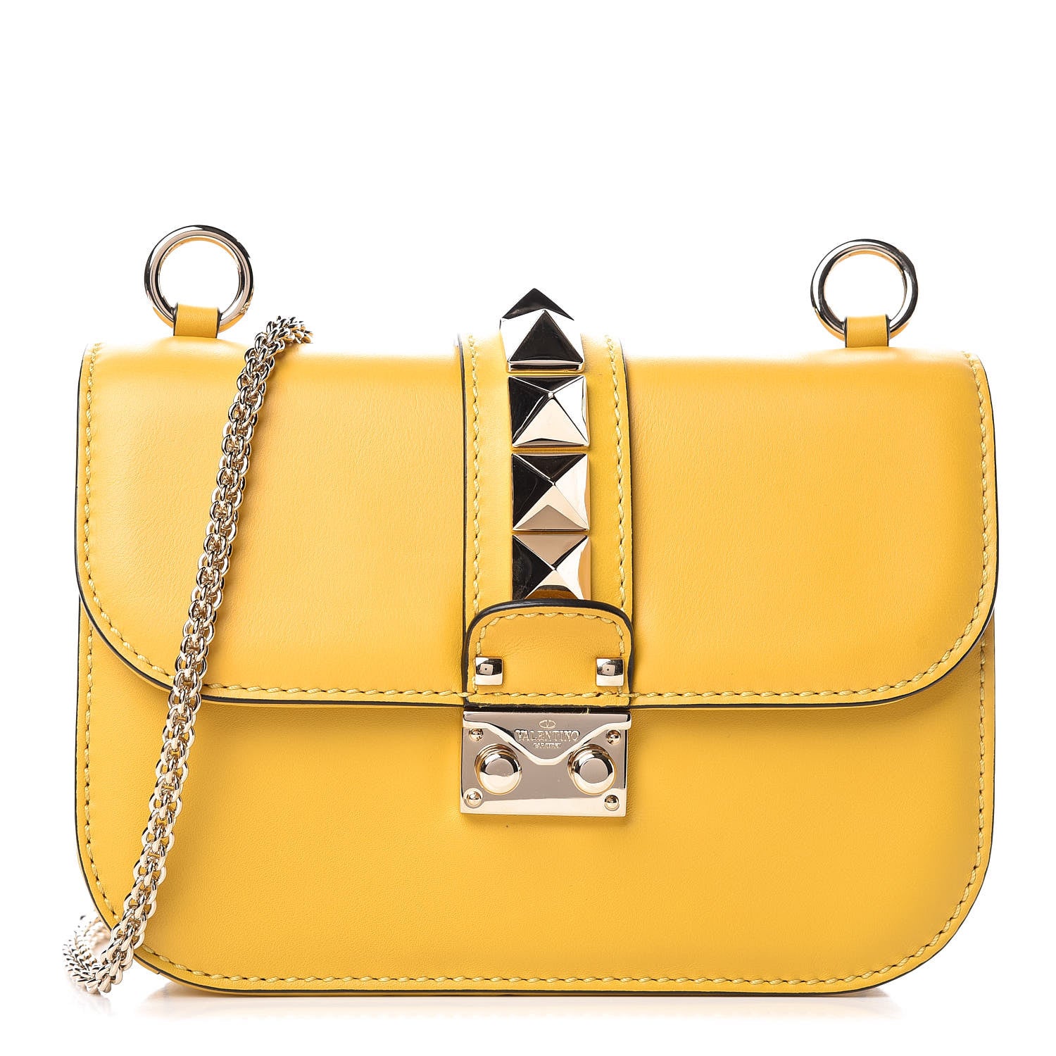 Valentino Garavani Vitello Small Glam Lock Rockstud Flap Naples Yellow 1 of 7