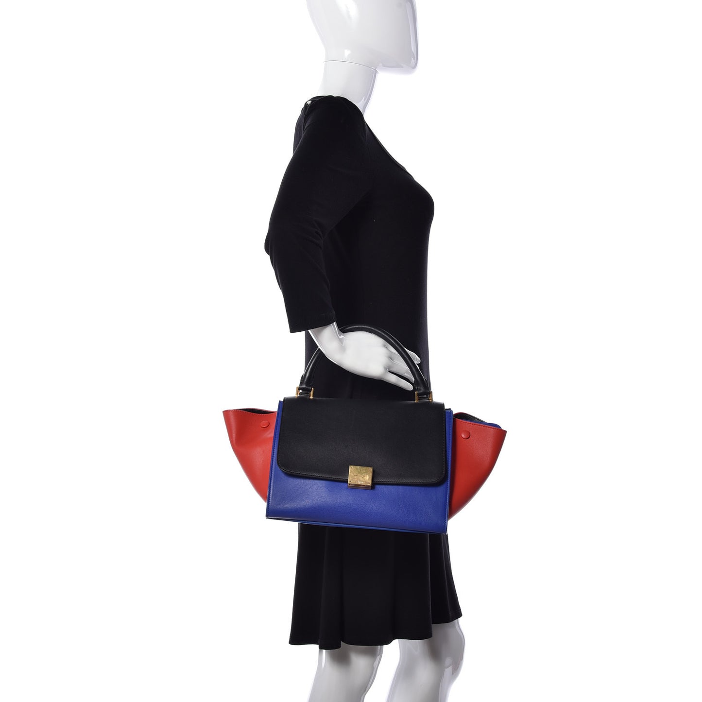 Smooth Calfskin Small Tri-Color Trapeze Black