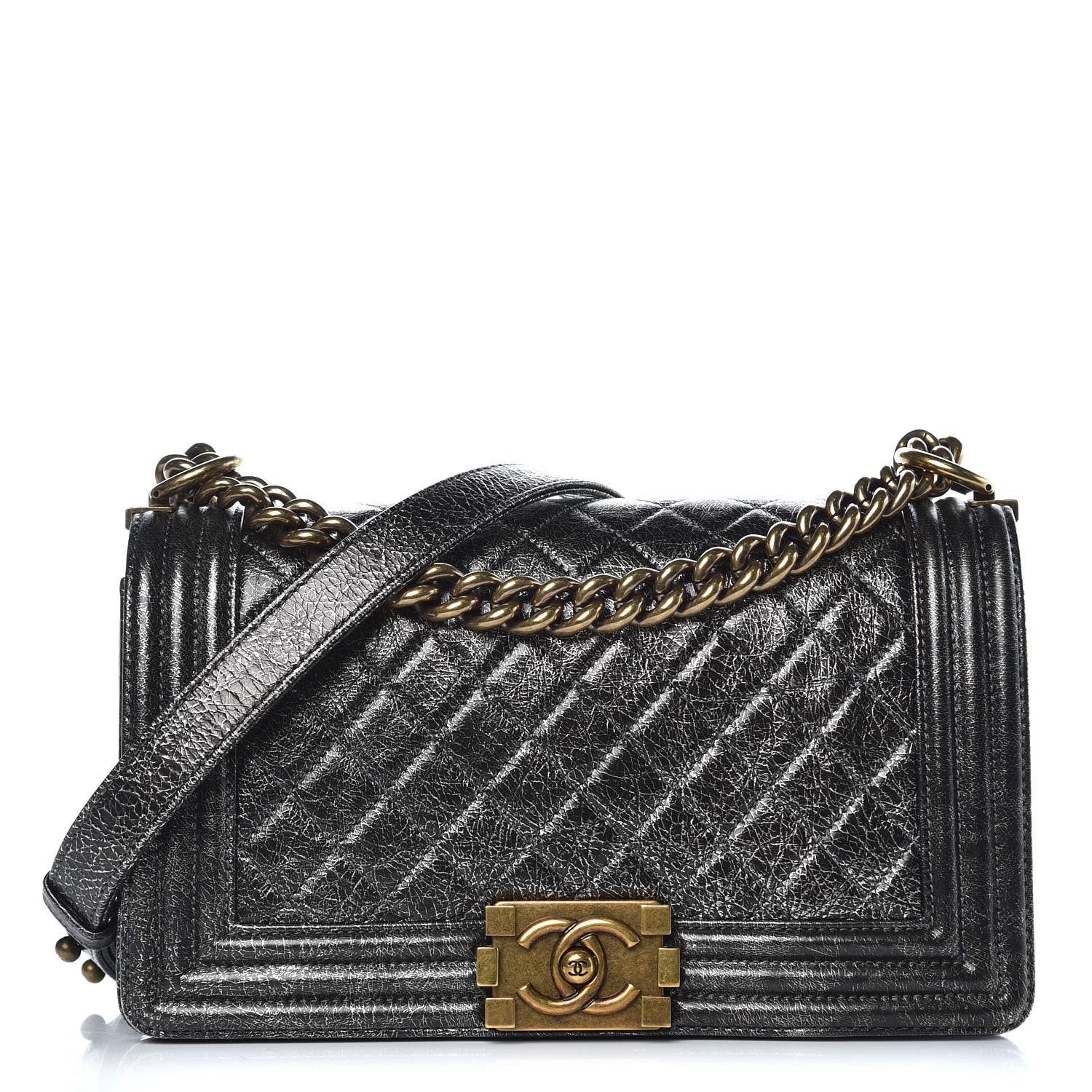 Chanel Cracked Metallic Calfskin Quilted Medium Boy Flap Dark Silver 1 of 11