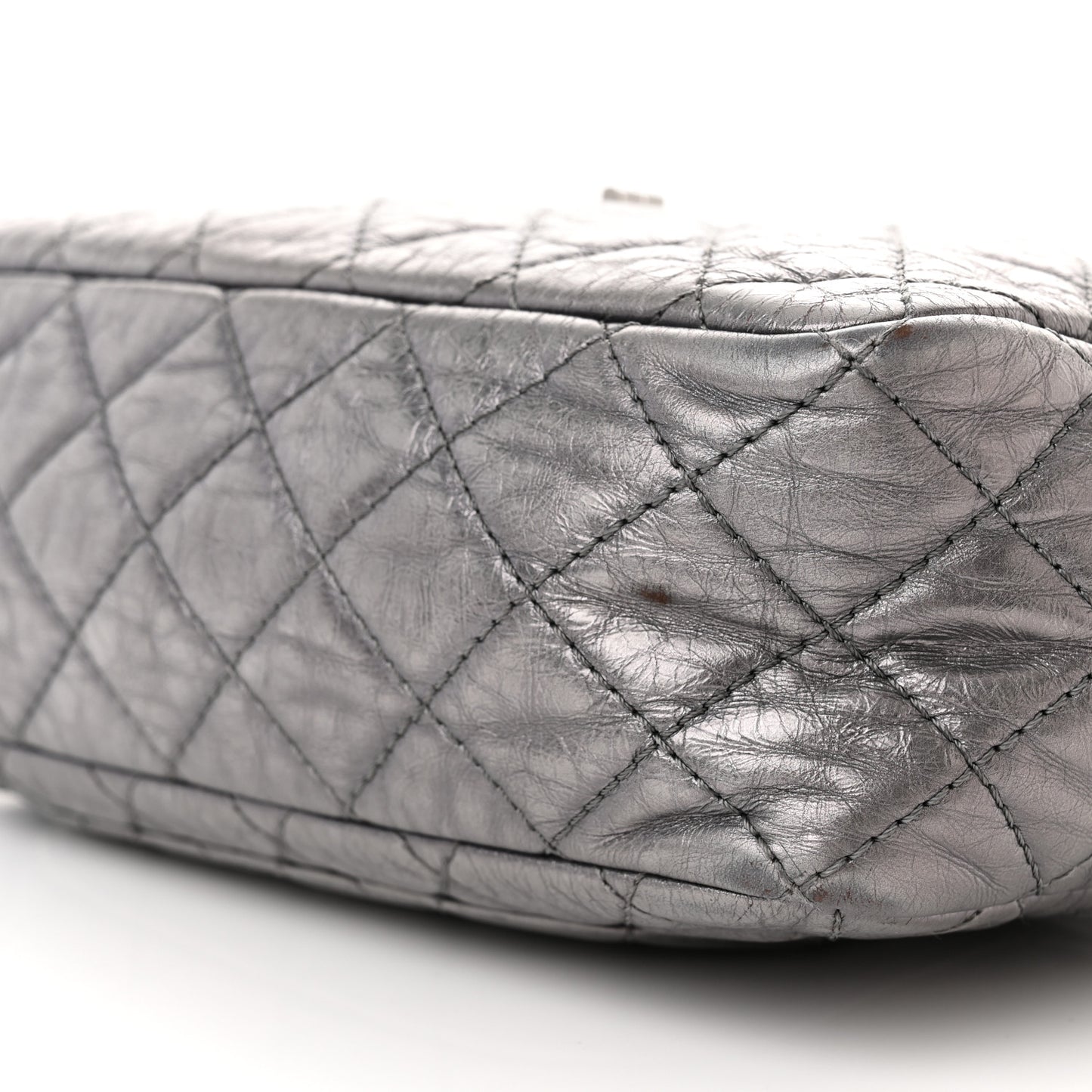 Metallic Aged Calfskin Quilted Medium Reissue Camera Case Dark Silver