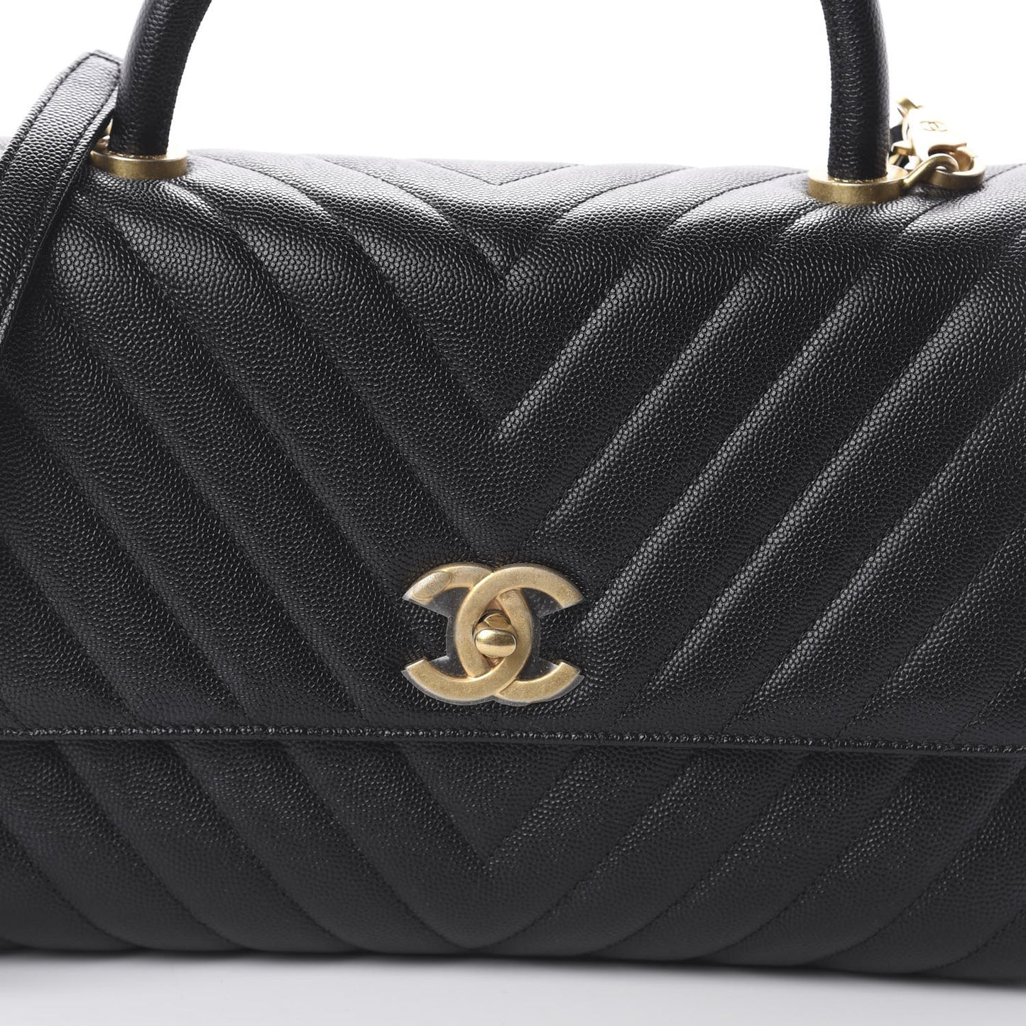 Caviar Chevron Quilted Small Coco Handle Flap Black