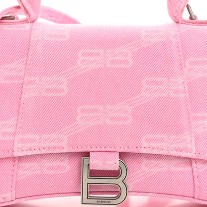 Balenciaga Washed Denim BB Monogram Hourglass Top Handle Bag Small Pink 9 of 12