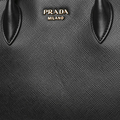 Prada Saffiano City Calfskin Large Bibliothèque Top Handle Black Fuoco 9 of 10