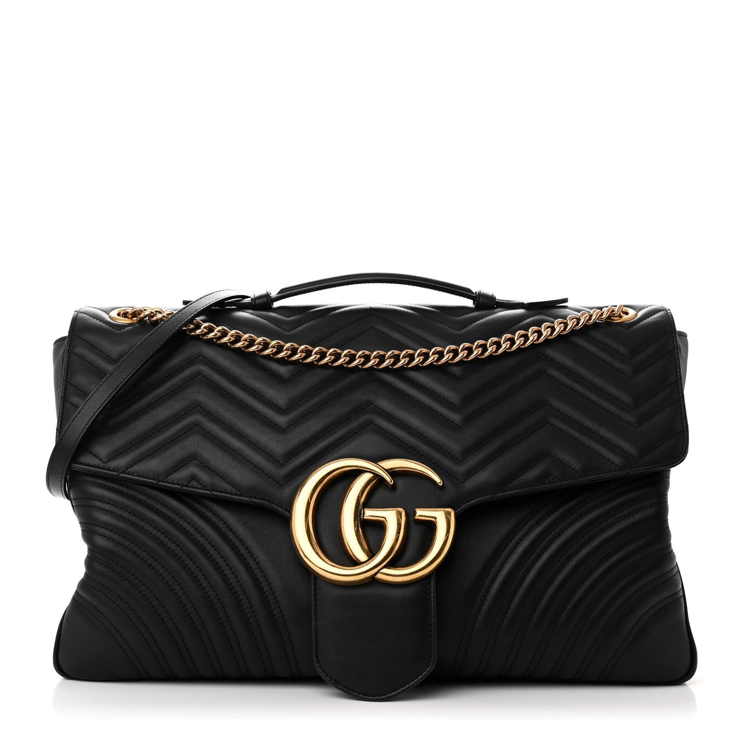 Calfskin Matelasse Maxi GG Marmont Top Handle Shoulder Bag Black