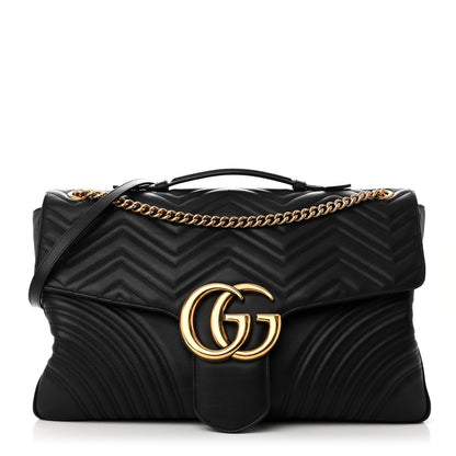 Gucci Calfskin Matelasse Maxi GG Marmont Top Handle Shoulder Bag Black 1 of 11