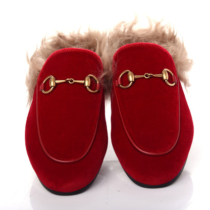 Gucci Velvet Fur Womens Princetown Slippers 35 Hibiscus Red 5 of 10