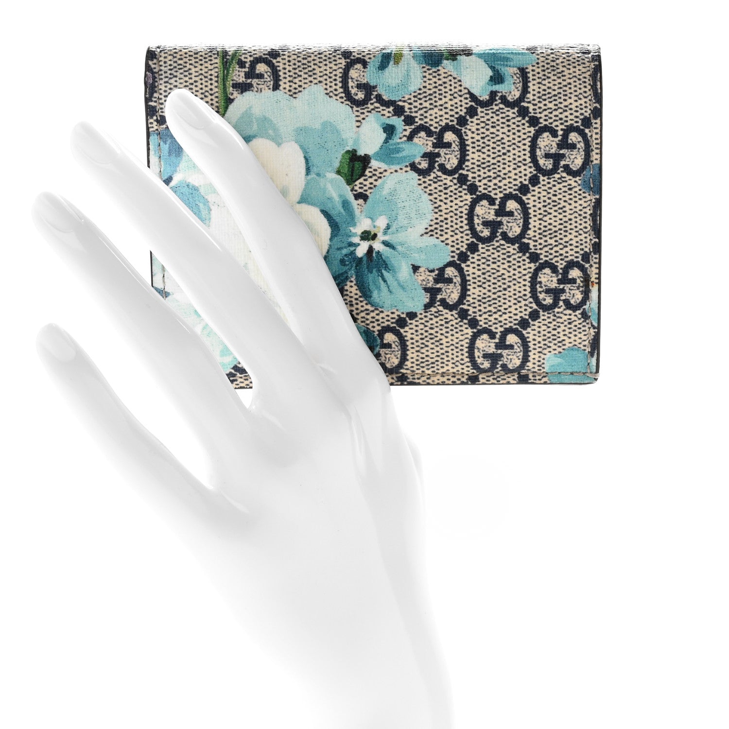 Gucci GG Supreme Monogram Blooms Card Case Beige Blue Navy Hibiscus Red 2 of 8