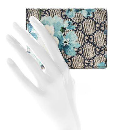 Gucci GG Supreme Monogram Blooms Card Case Beige Blue Navy Hibiscus Red 2 of 8