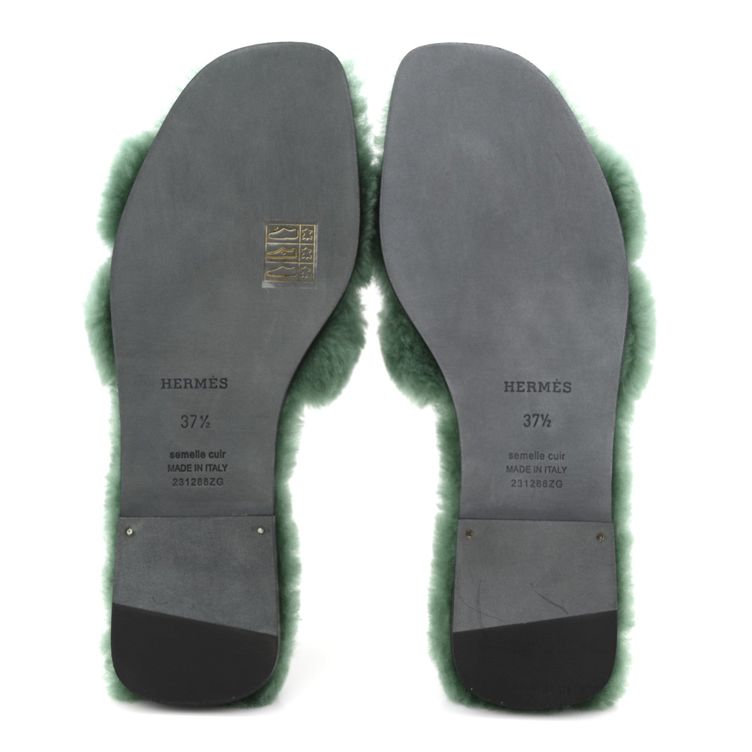 Hermes Woolskin Oran Sandals 37.5 Vert Anglais 6 of 10