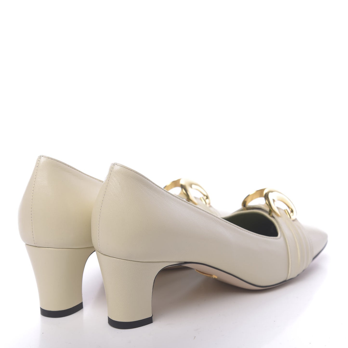 Malaga Kid Half Moon GG Square Toe Pumps 38 Vintage White