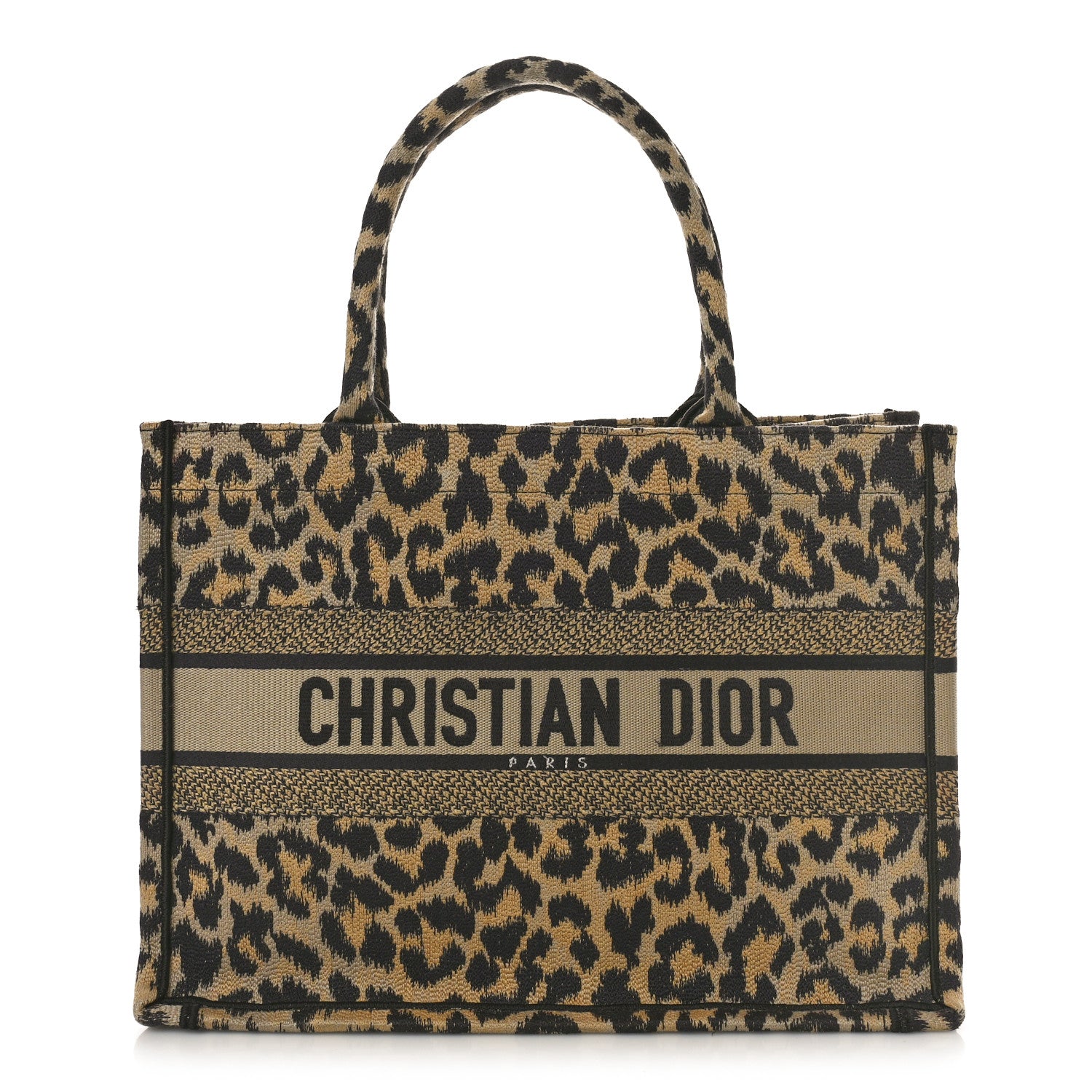 Christian Dior Canvas Mizza Embroidered Medium Leopard Book Tote Beige 1 of 8