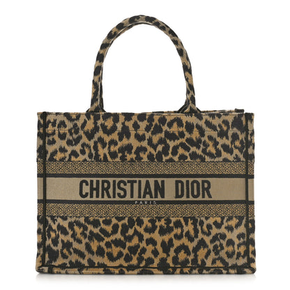 Christian Dior Canvas Mizza Embroidered Medium Leopard Book Tote Beige 1 of 8