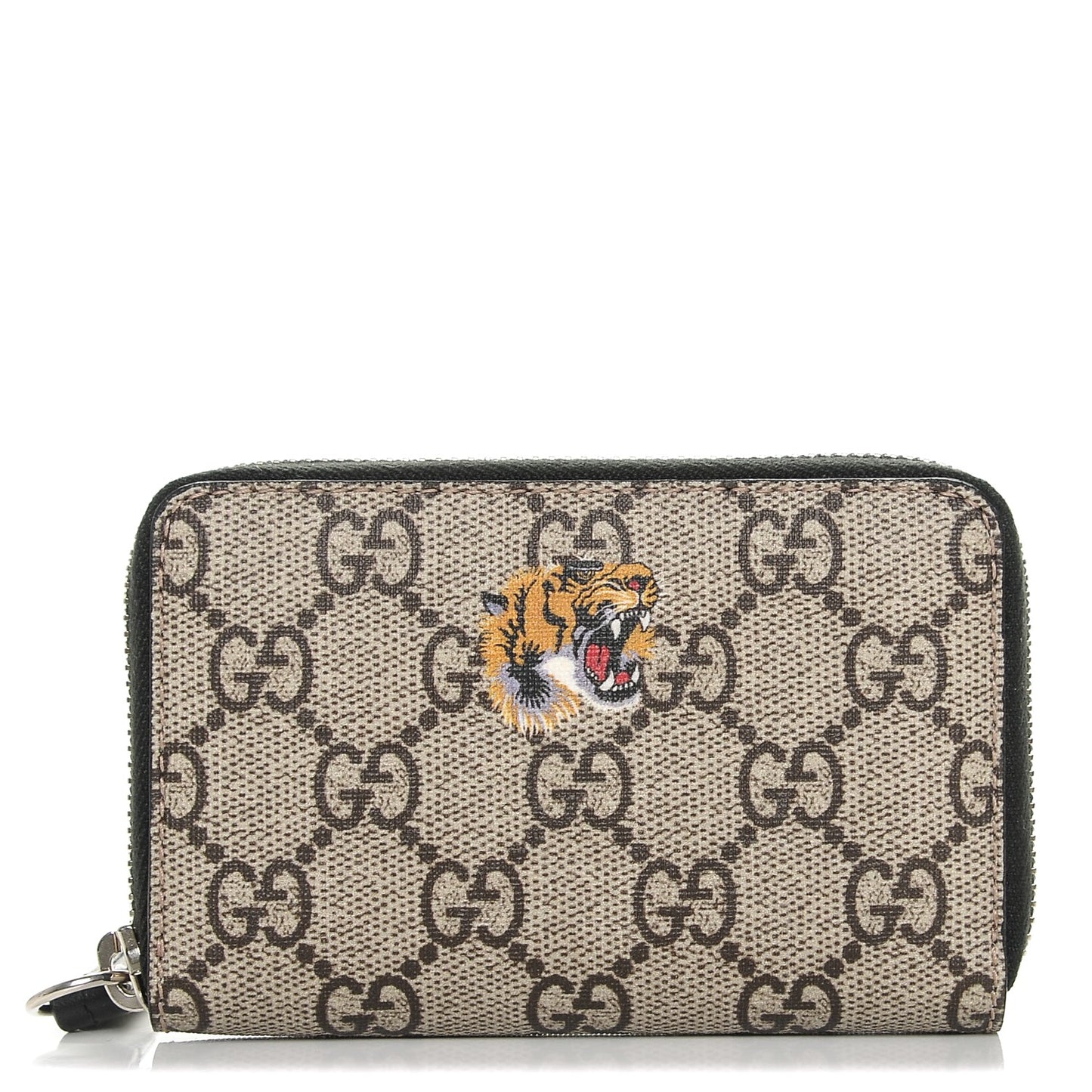 GG Supreme Monogram Tiger Print Zip Around Card Case Black