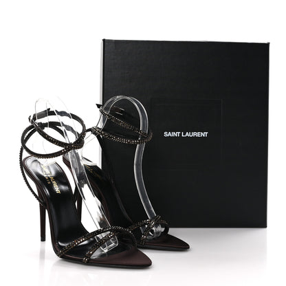 Saint Laurent Satin Crystal Ava 105 Sandals 38.5 Amaranth 8 of 8