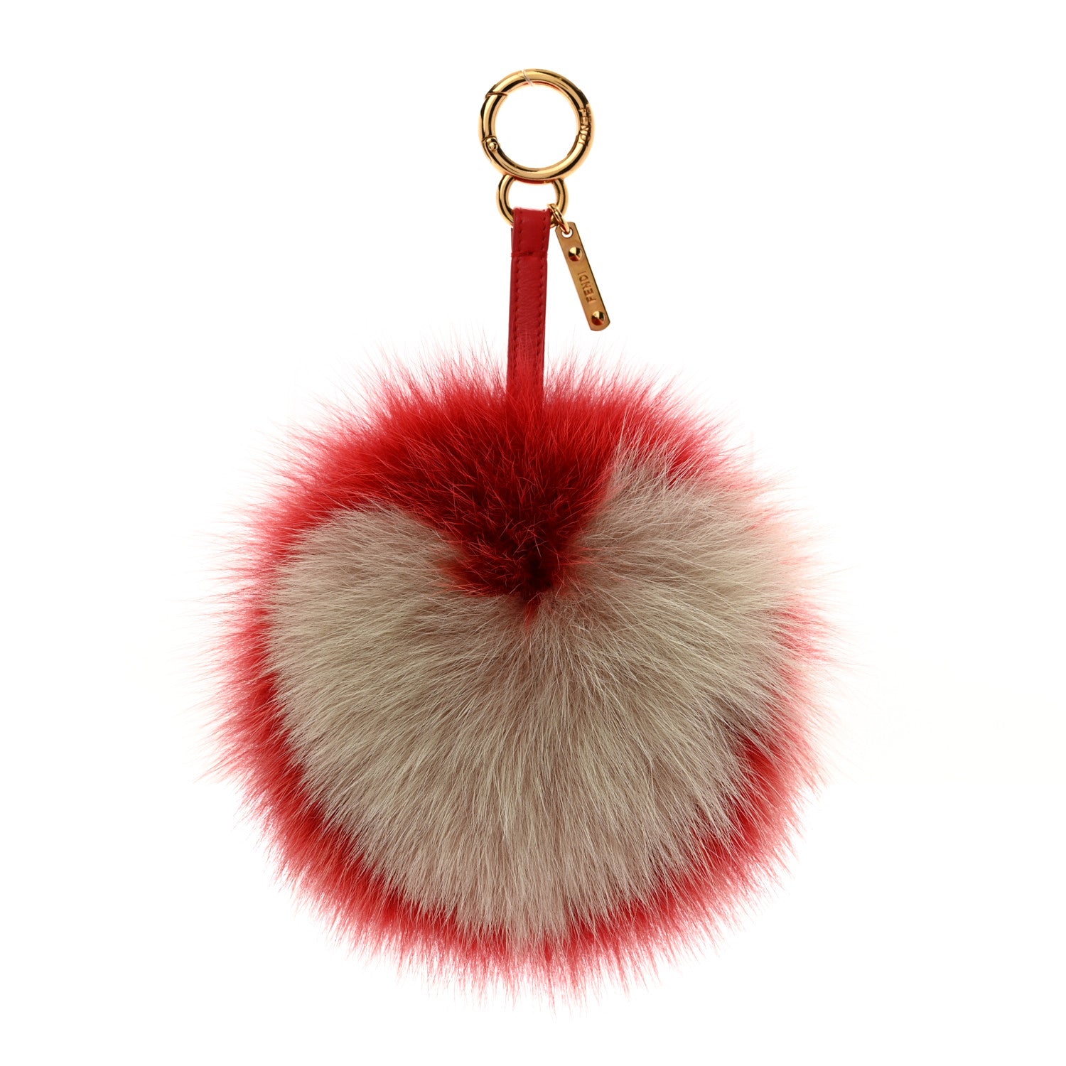 Fendi Fox Fur Shiny Nappa Heart Pom Pom Bag Charm Rosso Rosa 1 of 3