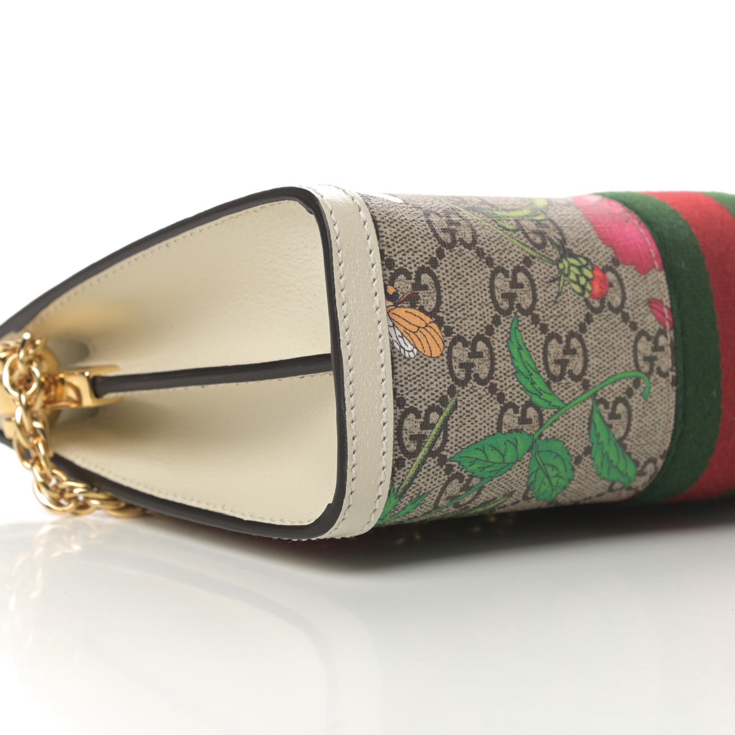 Gucci GG Supreme Monogram Flora Web Small Ophidia Chain Shoulder Bag White 9 of 10
