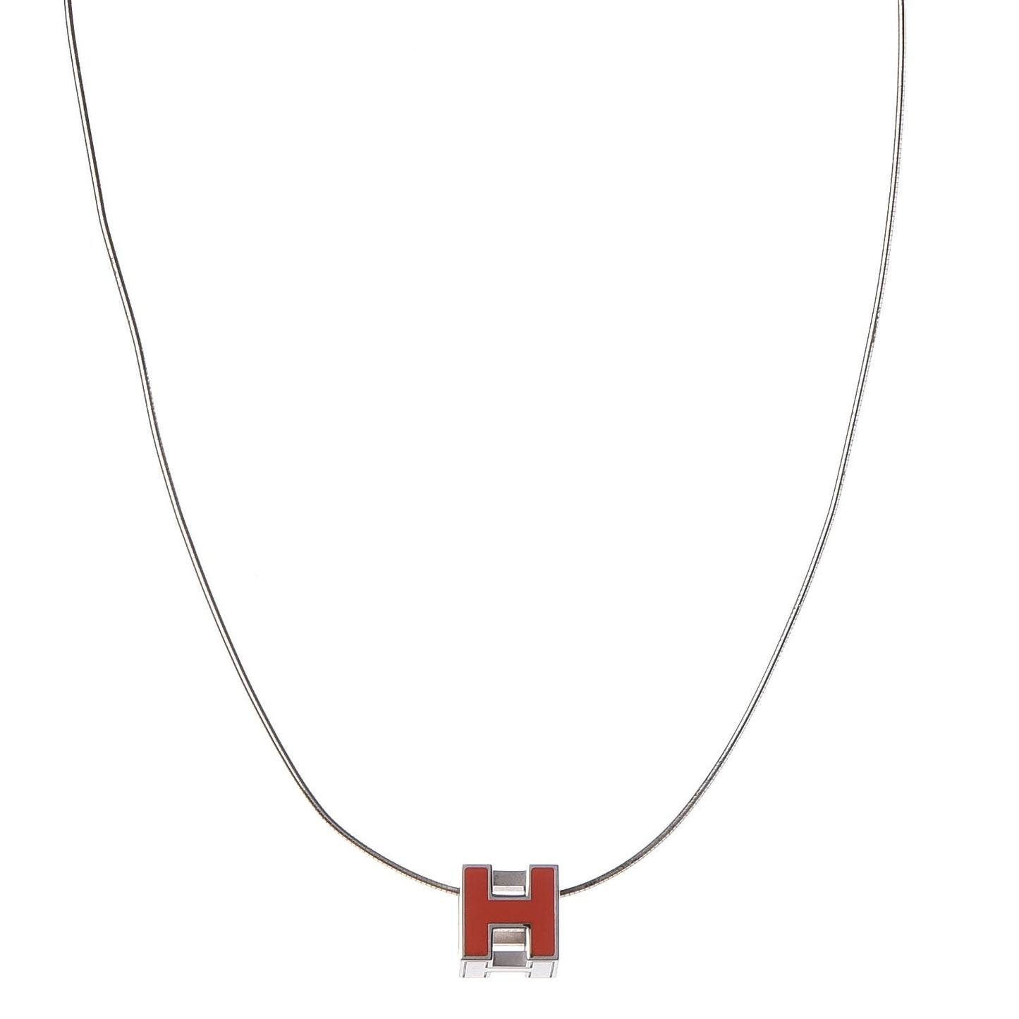 Palladium Lacquered Cage d'H Pendant Necklace Orange Fonce