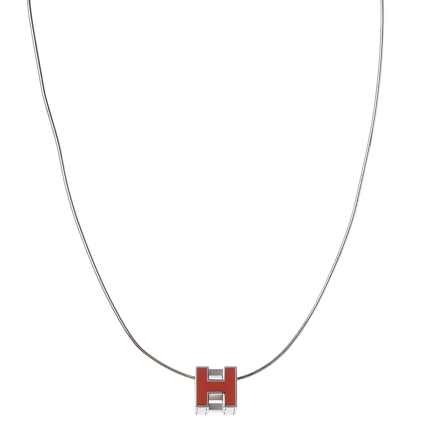 Hermes Palladium Lacquered Cage d'H Pendant Necklace Orange Fonce 1 of 7