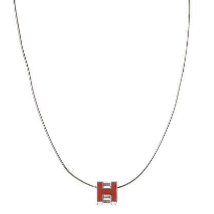Hermes Palladium Lacquered Cage d'H Pendant Necklace Orange Fonce 1 of 7
