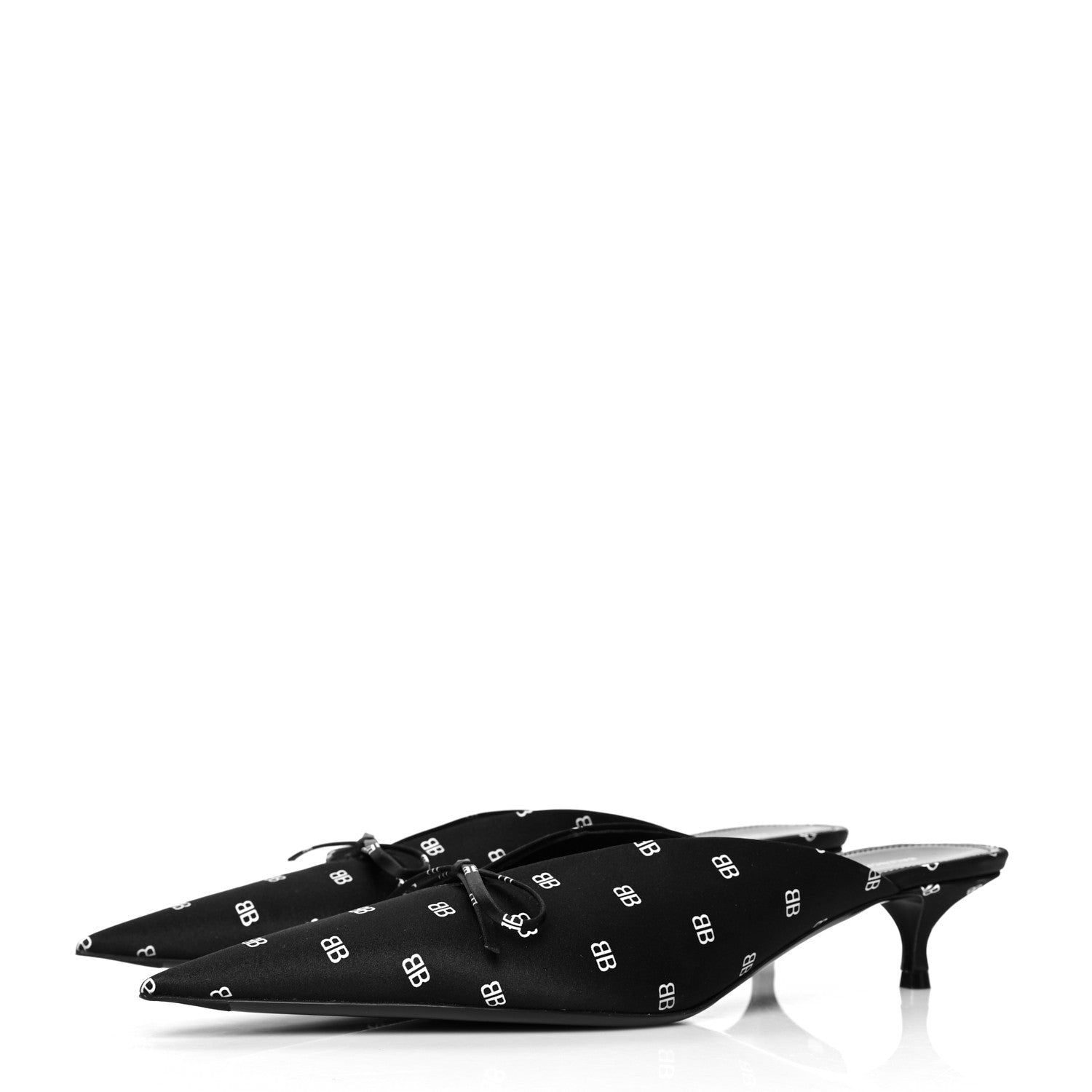 Balenciaga Crepe Satin BB Printed Knife Pointed Toe 40mm Mules 40 Black White 3 of 8
