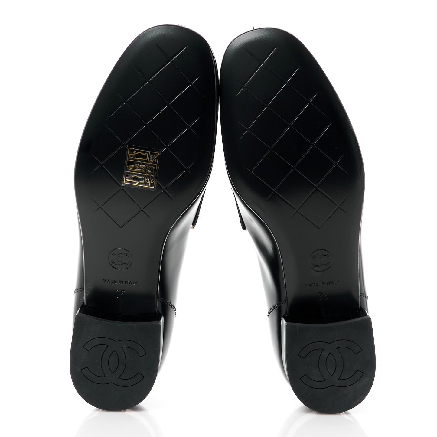 Shiny Calfskin Logo Loafers 35 Black