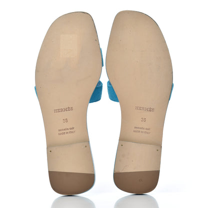 Hermes Suede Goatskin Oran Sandals 36 Bleu Thalassa 5 of 14