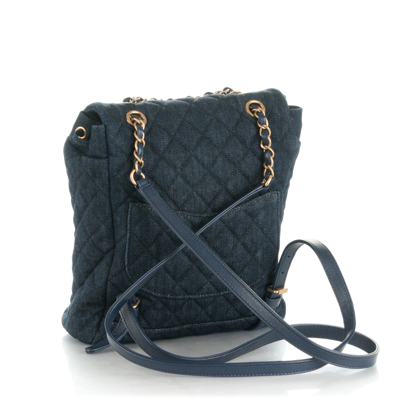 Washed Denim Quilted Small Urban Spirit Backpack Dark Blue