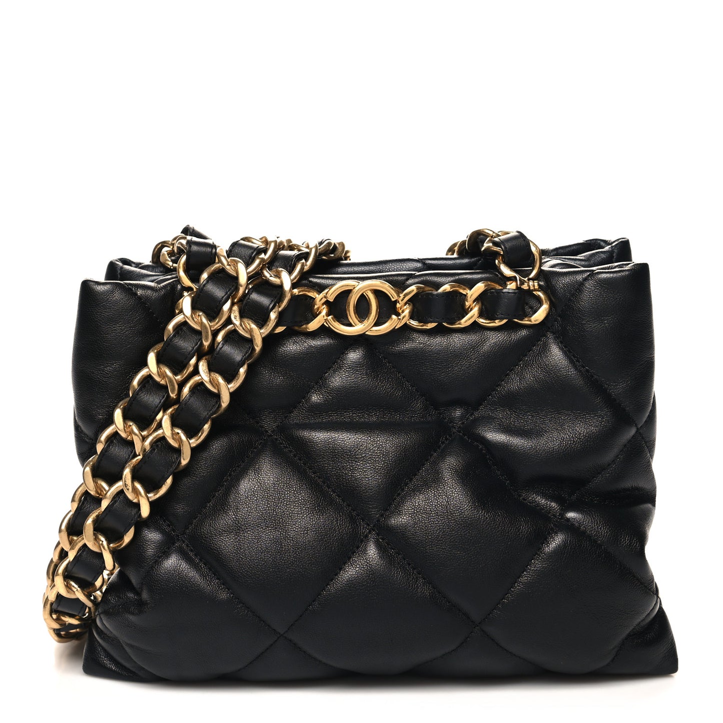 Lambskin Quilted Small Shopping Bag Black